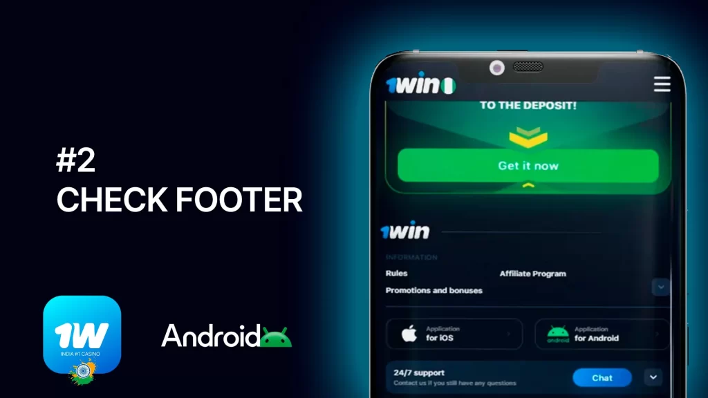 1Win India app find download section